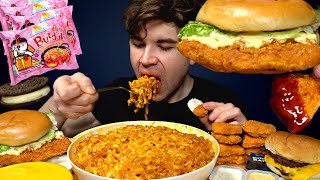 ASMR MUKBANG EXTRA CHEESE CARBO FIRE NOODLES BURGERS amp CRISPY CHICKEN  WITH OREOS  Magic Mikey [upl. by Eardnoed786]