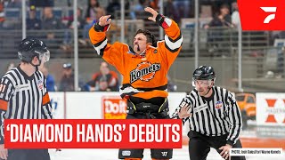 Diamond Hands Makes Memorable ECHL Debut With Massive Hit Fight And Cuts A Promo Between Periods [upl. by Airenahs]