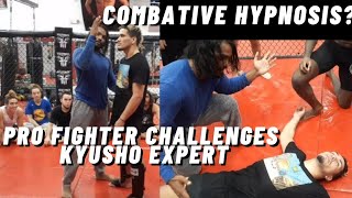 Pro Fighter Challenges Combative Hypnosis Expert Bruce Iron Lion  No Touch Knockout [upl. by Anirhtak29]