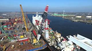 Conquest MB1 lifting the lower part of 850 ton Huisman crane on Allseas Solitaire [upl. by Vergos]