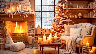 Cozy Christmas Log Cabin Ambience with Christmas Jazz Music and Warm Fireplace [upl. by Sinnek]