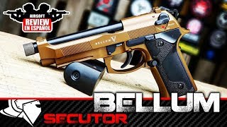 Pistola BELLUM V de SECUTOR  Beretta   Airsoft Review en Español  Test shot amp Crono [upl. by Salvador]