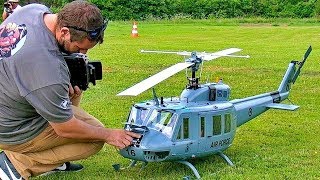 STUNNING BIG RC BELL UH1D HUEY VARIO TURBINE SCALE MODEL HELICOPTER FLIGHT DEMONSTRATION [upl. by Queridas]