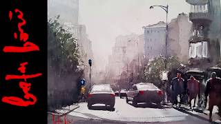 How to Paint Streetscape In Watercolor  Misty Morning Painting Demo Long Version [upl. by Ulises]