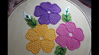 Hand Embroidery Designs  Net stitch design for cushion cover  Stitch and Flower157 [upl. by Wendy635]