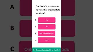 Java Quiz 56  Can lambda expressions be passed as arguments to a method java quiz javamcq [upl. by Ailemak]