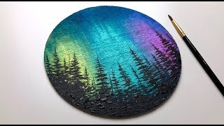 Acrylic Painting For Beginners  Northern Lights Forest  Aurora Acrylic Demonstration [upl. by Nailuj]