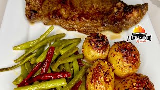 Rib eye papas al horno y ejotes salteados 😋  Cocinando A la Periqué [upl. by Akimik]