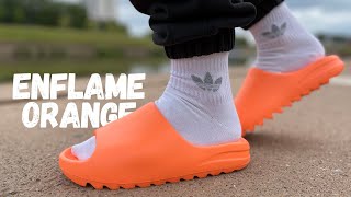 WTF Did They Do To These Yeezy Slide Enflame Orange Review amp On Foot [upl. by Resee]