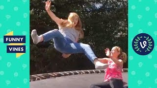 Girl FALLS off TRAMPOLINE  Trampoline Fails [upl. by Brandtr832]