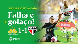 ARBOLEDA FALHA BIZARRAMENTE MAS LIZIERO FAZ GOLAÇO E GARANTE O EMPATE CRICIÚMA 1 X 1 SÃO PAULO [upl. by Ydasahc]