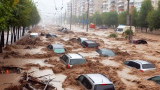 A few minutes ago in Spain Severe flood caused havoc in Zaragoza [upl. by Oram]