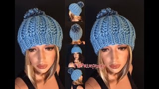 How to Knit a Chunky Pom Pom Beanie Hat Pattern 376│by ThePatternFamily [upl. by Niotna]