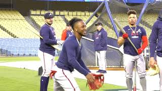 2021 NLCS Ozzie Albies and Ron Washington banter over fielding drill [upl. by Remington]