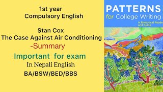 Stan Cox The Case Against Air Conditioning Summary in Nepali  BABBSBSWBED 1st year English [upl. by Sufur]