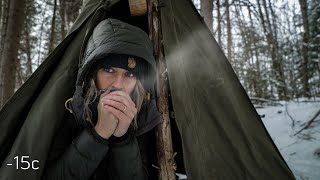 24hr Winter Cold Camp  Canvas AFrame Cast Iron Cooking on the Fire Traditional Gear [upl. by Kieger691]