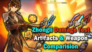 Zhongli Damage Test Best Artifacts amp Weapon Comparision  Genshin Impact 40 Zhongli BuildReupload [upl. by Eerrahs942]