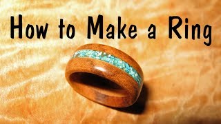 Make a wooden Ring with Turquoise Inlay  How To [upl. by Huda]