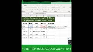 Comment utiliser la fonction SI  condition à 2 choix avec ET Cours facile EXCEL excel exceltips [upl. by Nyad]