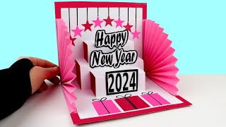 Happy New Year Card 2024  How To Make New Year POPUP Greeting Card [upl. by Adlih177]