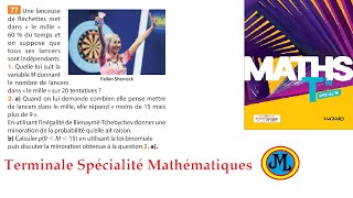 Problème concret avec linégalité de BienayméTchebychev Ex 77 p 421 en Terminale spécialité maths [upl. by Apeed932]