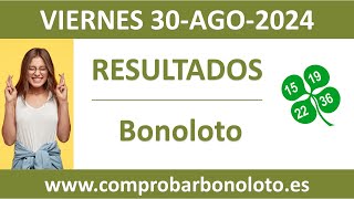 Resultado del sorteo Bonoloto del viernes 30 de agosto de 2024 [upl. by Cand629]