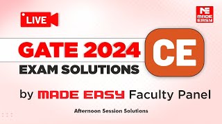 GATE 2024 Civil Afternoon Session  LIVE Solutions  CE Paper Analysis  By MADE EASY Faculty Panel [upl. by Adnilemreh85]