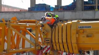 Adding a luffing jib assembly to massive Liebherr crane [upl. by Malik]