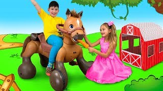 Sasha Play with Ride On Horse Toy and Goes to the Camping [upl. by Siskind]