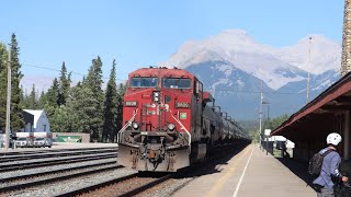 CP Heritage SD70ACU CP 8877 East Leads CP 200 At Banff Station [upl. by Alliuqahs683]