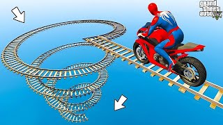 الأبطال الخارقين على القضبان دوامة قمع جسر  SPIDERMAN on Motorcycle in Spiral Bridge Stunt Ride [upl. by Odlanor37]