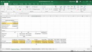 Simple linear regression in Excel  with interpretation of regression output [upl. by Arayk]