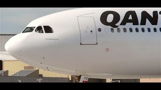 CLOSE UP SPOOL  Qantas A330303 Spool and Takeoff Melbourne Airport  VHQPD [upl. by Leummas412]