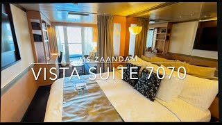 Holland America Zaandam cabin 7070 Vista Suite Review [upl. by Nylirrej365]