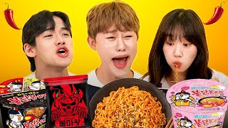 Koreans Try The Spiciest Ramen in the World Fire Noodle Challenge  KATCHUP [upl. by Silvia595]