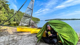 Overnight Camping with a Tiny Trimaran Boat in Finland [upl. by Lynd]