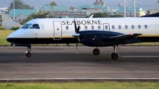 Seaborne Airlines Saab 340 in action  St Kitts HD 1080P [upl. by Ellives172]