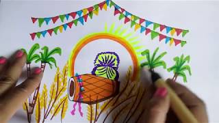 Baisakhi Drawing And Painting  How To Draw Vaisakhi Festival Step By Step [upl. by Lisab]