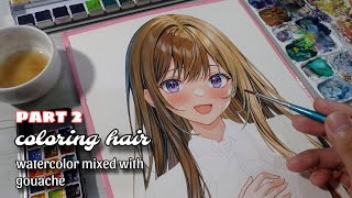 coloring using watercolor and gouache part 2  dye hair with a mixture of gouache and watercolor [upl. by Yelsnit418]