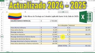 Valor de HORAS de TRABAJO con Excel en Colombia 2024 Horas Extra y Recargos 🤓👉 Plantilla GRATIS [upl. by Kyd]