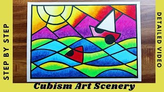 HOW TO DRAW CUBISM ART  CUBISM ART SCENERY DRAWING  ABSTRACT ART DRAWING [upl. by Oijimer715]