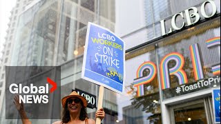 LCBO workers rally on day 2 of strike thats shuttered liquor stores [upl. by Annuhsal]