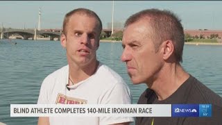 Blind athlete completes 140mile Ironman race in Tempe Sunday [upl. by Eigram17]