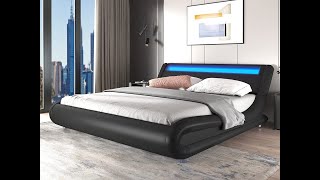 Upholstered Modern Bed Frame with LED Headboard Assembly [upl. by Eceeryt]