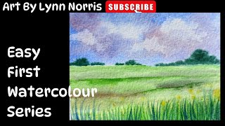 Lets Watercolour Paint  Super Easy Clouds Distant Trees and a Field Landscape [upl. by Latoya]