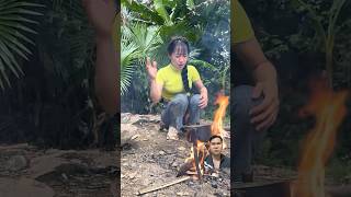 Her clever tip for making a blowpipe shorts bushcraft camping [upl. by Nuavahs]