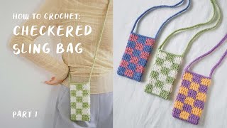 Checkered Sling Bag Crochet Tutorial Part 1  daMira [upl. by Eesac]