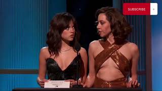 Jenna Ortega and Aubrey Plaza presenting together  the SAG Awards “I dont know why they paired us” [upl. by Enaamuj]