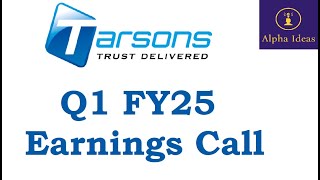 Tarsons Products Q1 FY25 Earnings Call Part1 Tarsons Products Ltd Q1 Concall [upl. by Ullund852]