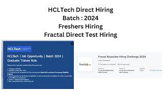 Freshers Off  Campus Hiring  HCLTech Direct Hiring  Fractal Direct Test Hiring  Batch 2024 [upl. by Uel]